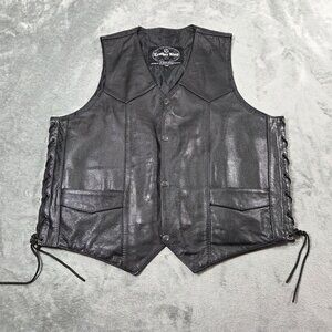 Leather King Vest Mens 46 Black Leather Biker Motorcycle Concealed Carry Western